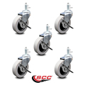 Service Caster 3 Inch Thermoplastic Wheel 3/8 Threaded Stem Caster Set with Brakes SCC, 5PK SCC-TS05S310-TPRS-SLB-381615-5